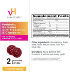 vH Essentials Probiotic Gummies with Prebiotics & Cranberry, Concentrated Extract for Urinary Tract Health, Supports Vaginal Microflora Balance for a Healthy Feminine Tract, 60 Count