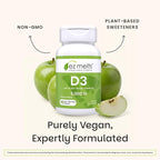 EZ Melts Dissolvable Vitamin D3 5,000 IU - Vegan Vitamin D Supplement for Bone & Teeth Support - No Artificial Flavors - Plant-Based & Non-GMO - Green Apple - 180 Dissolvable Tablets (180 Servings)