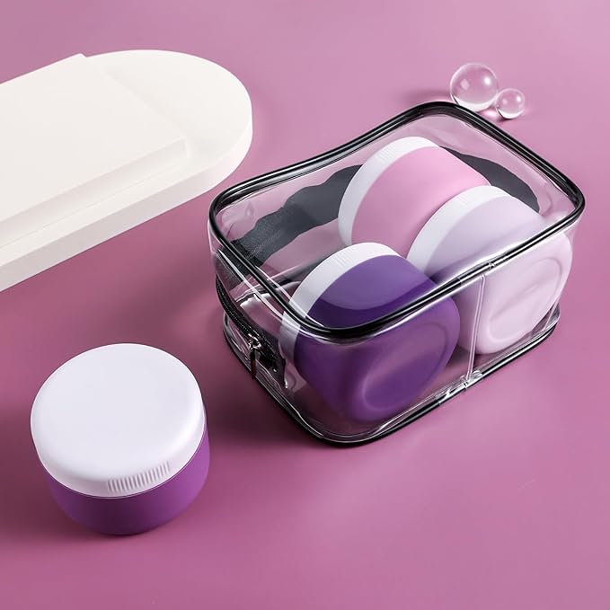 Kuangre Travel Containers for Toiletries, Silicone Cream Jars BPA-Free, Leak-proof 2oz Travel Size Containers, Portable Size Silicone Jars with Lid for Cosmetic Face Hand Body Cream (4 Pack)