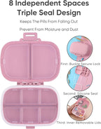 Holii Travel Pill Organizer, 8 Compartments Portable Pill Case, Daily Pill Box to Hold Vitamins, Small Pill Container for Pocket Purse Medicine Organizer（Pink）