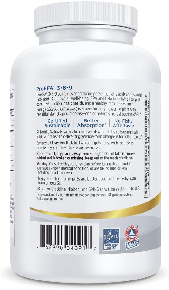 Nordic Naturals ProEFA 3-6-9, Lemon Flavor - 180 Soft Gels - 565 mg Omega-3 - EPA & DHA with Added GLA - Healthy Skin, Cognition, & Positive Mood - Non-GMO - 90 Servings