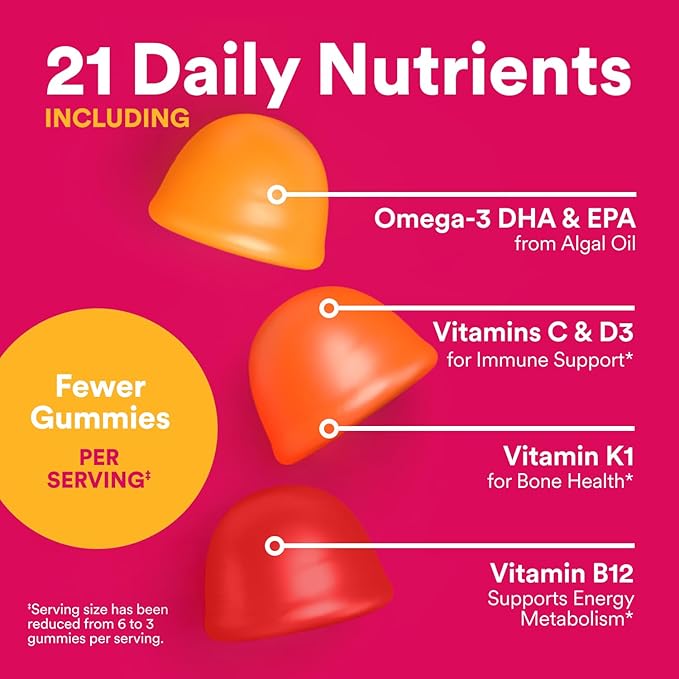 SmartyPants Women's Multivitamin Gummies, Omega 3 (DHA/EPA), Methylfolate, CoQ10, Vitamin D3, C, Vitamin B12, B6, A, K & Zinc, Inositol, Gluten Free, 120 Count (40 Day Supply)