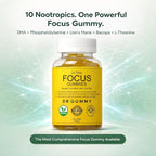 Ultra Focus Gummies for Adults – Focus & Concentration Support with DHA (Algae) + Phosphatidylserine, Lion’s Mane, Bacopa, Ginkgo & Magnesium L-Threonate – Lemon, 60 Gummies