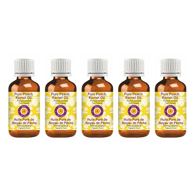 dève herbes Pure Peach Kernel Oil (Prunus persica) Cold Pressed (Pack of Five) 100ml X 5 (16.9 oz)