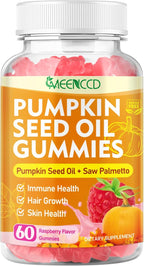 MEENCCD Pumpkin Seed Oil Gummies with Saw Palmetto, Pumpkin Seed Oil for Hair and Skin Health, Pumpkin Seed Extract for Women Men, Sugar-Free, Raspberry Flavor, 60 Count
