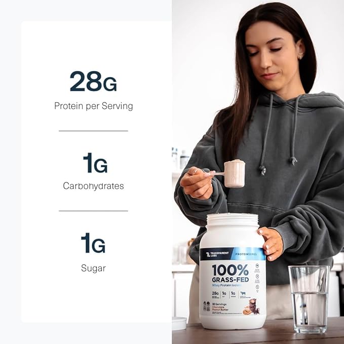Transparent Labs Grass-Fed Whey Protein Isolate - Naturally Flavored, Gluten Free Whey Protein Powder with 28g of Protein per Serving & 9 Amino Acids - 30 Servings, French Vanilla