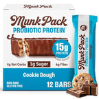 Munk Pack Cookie Dough Probiotic Keto Protein Bars | 15g Protein, 1g Sugar, 4g Net Carbs | Plant-Based, Low Sugar, Gut Health Snacks, Gluten-Free, Non-GMO | 12 Count