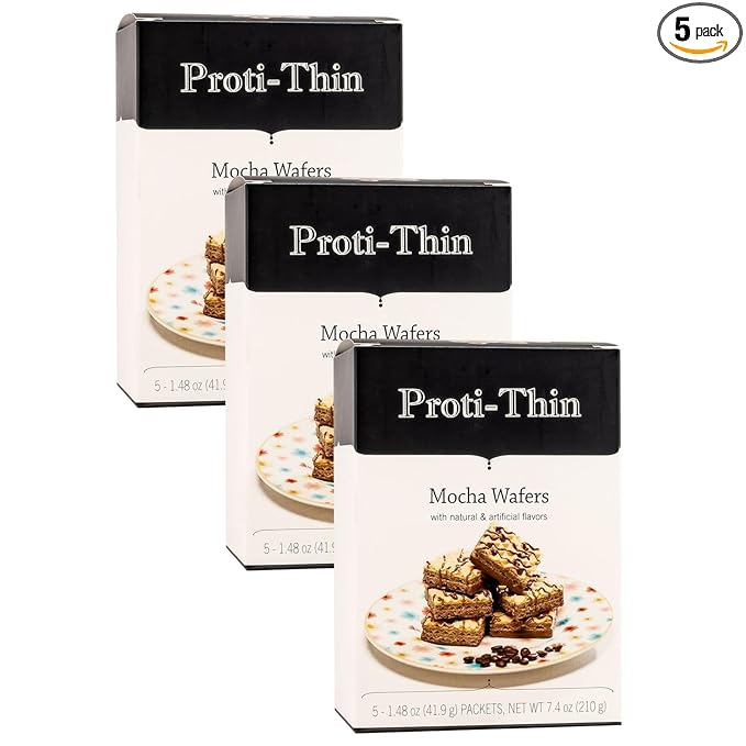 Proti-Thin High Protein Mocha Wafer Squares, 15g Protein, Low Calorie, Low Sugar, Aspartame Free, Diet Wafer Bars, Healthy Snack, 2 Wafers per Serving, 5 Count Box (3 Boxes - Save 5%)
