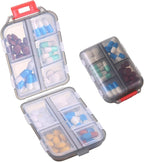 1Pack Travel Pill Organizer - 10 Compartments Pill Case, Compact and Portable Pill Box, Perfect for On-The-Go Storage, Pill Holder for Purse (Gray with 156 Stickers)