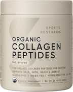 Sports Research® Organic Collagen Peptides - Hydrolyzed Type I & III Collagen Protein Powder Made Sustainably from Grass-Fed Cows - USDA Organic· Non-GMO · Gluten Free - Unflavored, 30 Servings