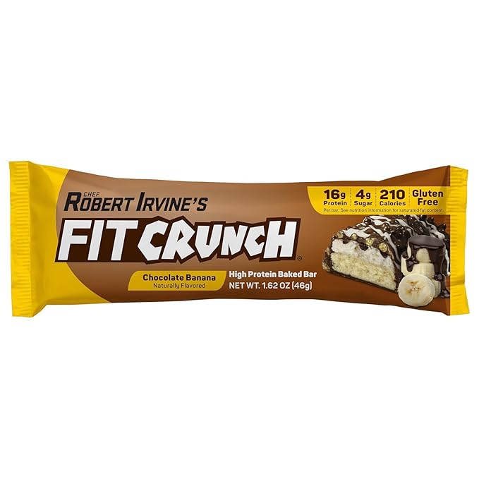 FITCRUNCH Snack Size Protein Bars, 6-Layer Baked Bar, 4g of Sugar, Gluten Free & Soft Cake Core (18 Bars, Chocolate Banana)
