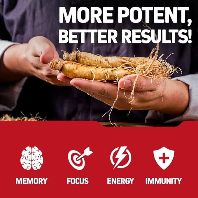 Herbtonics Korean Red Panax Ginseng 1500mg - Energy Supplement for Peak Performance, Focus & Vitality - High Potency Ginseng Root Extract - 120 Vegan Capsules