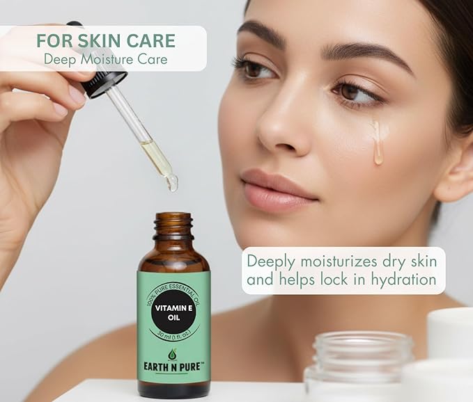 Earth N Pure Vitamin E Oil Therapeutic Grade for Skin, Hair and Nails with Glass Dropper 15 ml