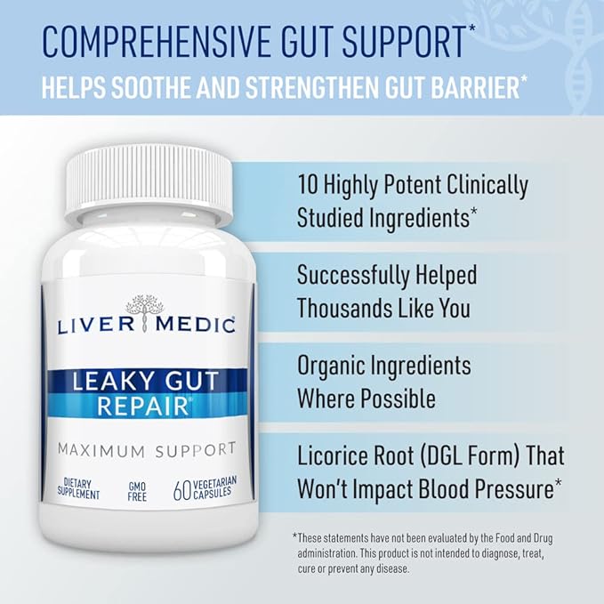 Leaky Gut Repair Natural Gut Health Supplement Glutamine Organic Slippery Elm NAG Marshmallow Root Aloe Vera MSM Quercetin Bromelain Promotes Digestive Ease, Gut Wellness 1000mg 60 Caps