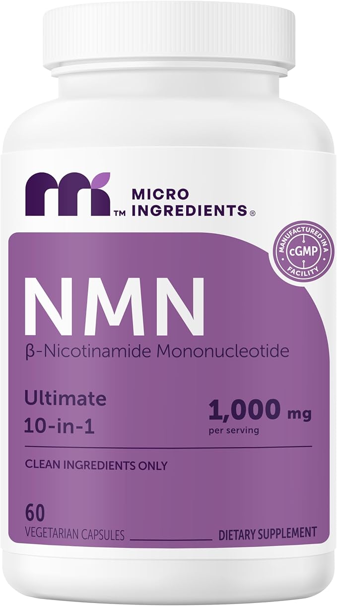 NMN Complex 1,000mg Per Serving, 60 Veggie Capsules | 10-in-1 with Nicotinamide Mononucleotide, Vitamin C, Resveratrol, CoQ10, TMG, Quercetin, & Glutathione | NAD+ Supplement Precursor | Filler Free