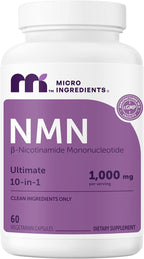 NMN Complex 1,000mg Per Serving, 60 Veggie Capsules | 10-in-1 with Nicotinamide Mononucleotide, Vitamin C, Resveratrol, CoQ10, TMG, Quercetin, & Glutathione | NAD+ Supplement Precursor | Filler Free