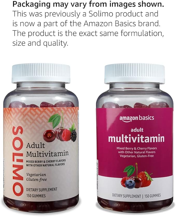 Amazon Basics Adult Multivitamin Gummies, Mixed Berry & Cherry Flavors, 150 Count, 75-Day Supply, Pack of 1 (Previously Solimo)