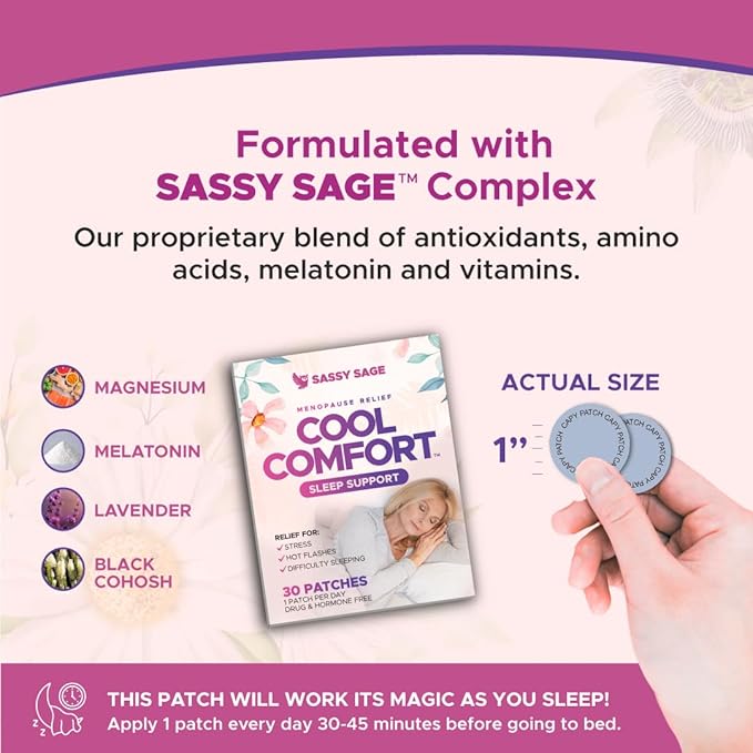 Cooling Sleep Patch with Melatonin for Menopause Relief, Hot Flash Relief & Night Sweats | Menopause Patches for Women - Cooling Patch for Hot Flashes, Menopause Cooling Product for Better Sleep