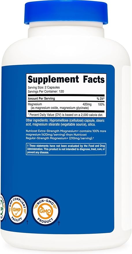 Nutricost Magnesium+ Extra Strength 420mg, 240 Capsules - 120 Servings. Magnesium Oxide and Glycinate - Non-GMO, Gluten Free, Vegan Friendly (Pack of 2)