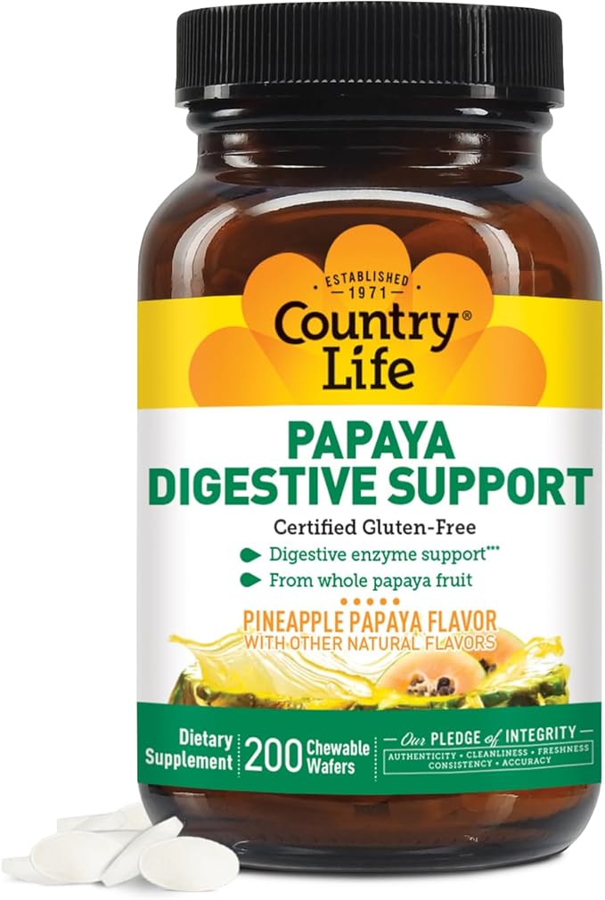 Country Life, Papaya Digestive Support, Daily Enzymes to Promote Digestive Health and Nutrient Absorption, 200