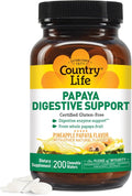 Country Life, Papaya Digestive Support, Daily Enzymes to Promote Digestive Health and Nutrient Absorption, 200