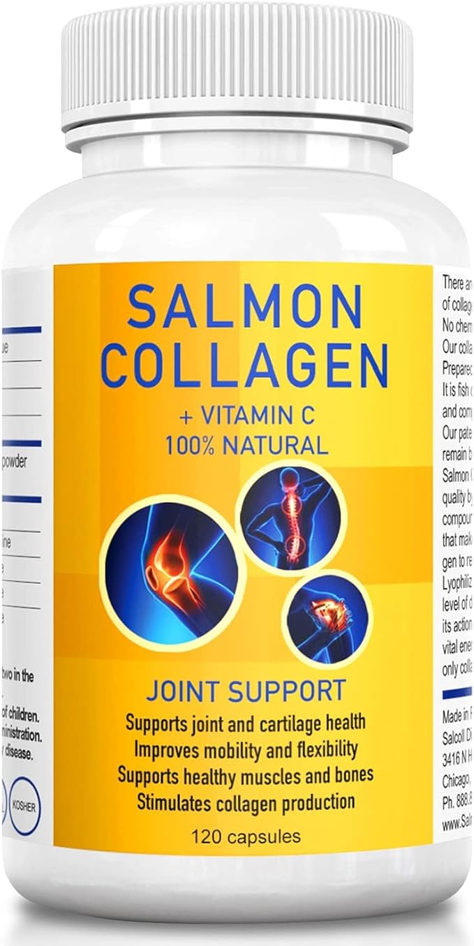 Salcoll Premium Marine Collagen Capsules, 120 Count, Fish Collagen Supplement for Joint Support, Skin, Hair & Nails