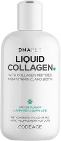 Liquid Collagen for Dogs – Beef Collagen Peptides with Vitamin C, Biotin & MSM – Bacon Flavor Liquid Supplement for Skin, Coat & Joint Care – Canine Supplement - All Dog Breeds – 4 fl oz