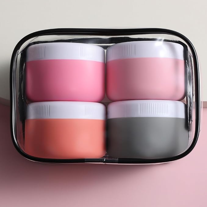 kuangre Travel Containers for Toiletries, Silicone Cream Jars BPA-Free, Leak-proof 2oz Travel Size Containers, Portable Size Silicone Jars with Lid for Cosmetic Face Hand Body Cream (4 Pack)