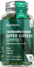 WeightWorld Super Greens Gummies - Energy, Immunity & Digestion - 45-Day Supply - Vegan Daily Greens Supplements (Moringa, Broccoli, Spinach) - Added Vitamins & Minerals - 90 Superfood Gummies