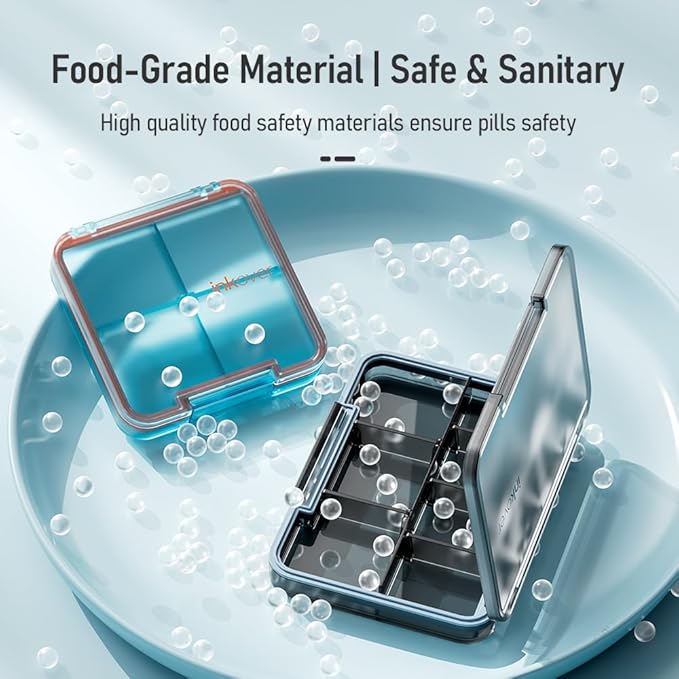 Small Pill Organizer, Waterproof & Portable Pill Case for Daily Travel - Adjustable 7 Compartments Compact Medicine Holder for Vitamins, Pills, Perfect for Purse or Pocket (Green)