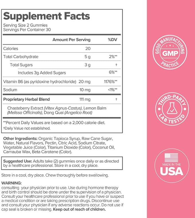 O Positiv FLO PMS Gummies for Women - Proactive PMS Relief - Targets Hormonal Breakouts, Bloating, Cramps, & Mood Swings with Chasteberry, Vitamin B6, & Lemon Balm - PMS Gummies (Pack of 2)