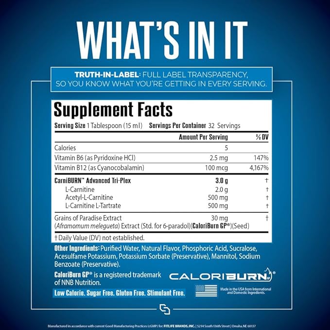 L-Carnitine Elite Burn Liquid Keto Fat Burner and Metabolism Activator - Fat Loss Support Keto Friendly Weight Loss Increase Energy-Stimulant Free - Rainbow Candy 3000mg (32 Servings)