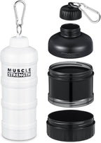 Baderke 2 Pcs Protein Powder Container with Funnels Stand, 3 Stackable Leakproof Protein Powder Dispenser, Portable Keychain Powders Container for Workout, Fitness, Travel(Black and White)