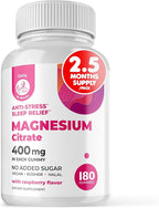 Dr. Moritz Magnesium Gummies for Adults - Low-Sugar 400 mg - Supports restful Sleep- Easy to Chew Adult and Kids Magnesium Citrate Gummies (180 Count) - Raspberry Flavored