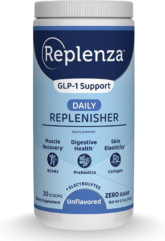 Replenza Daily Replenisher Nutritional Support Powder – Muscle Recovery, Digestive Health & Skin Elasticity Mix of Amino Acids, Prebiotics and Collagen Peptides – Unflavored, 30 Scoops