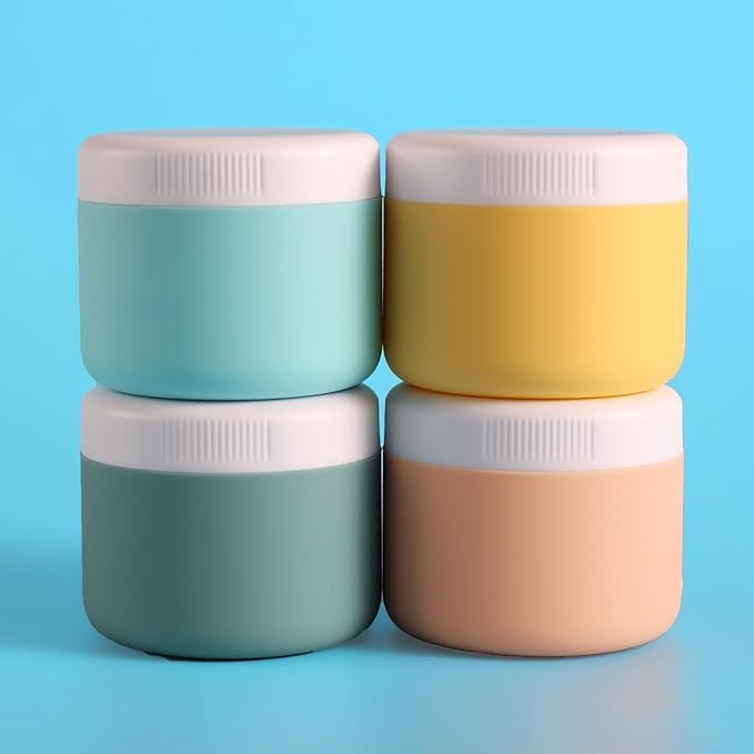 kuangre Travel Containers for Toiletries, Silicone Cream Jars BPA-Free, Leak-proof 3oz Travel Size Containers, Portable Size Silicone Jars with Lid for Cosmetic Face Hand Body Cream (4 Pack)