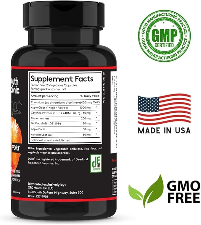 Youth & Tonic Weight Management Carb Matrix Support for Appetite Suppressant, Hunger Control, Metabolism Booster, Natural Detox & Gut Cleanse for Women & Men, 60 Pills w/ACV, Glucomannan, Chromium