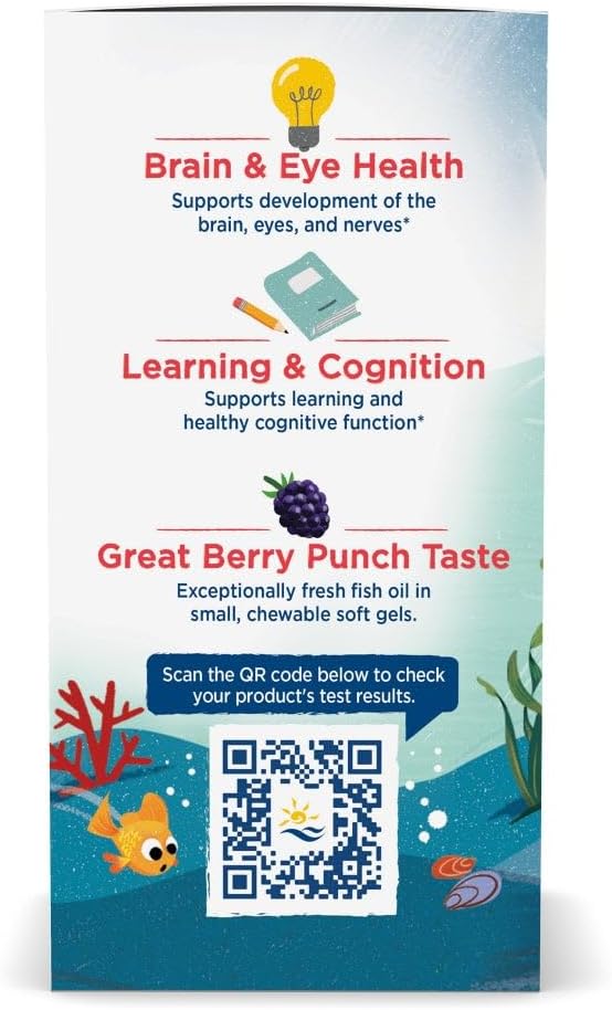 Nordic Naturals Children’s DHA Xtra, Berry Punch - 90 Mini Chewable Soft Gels for Kids - 636 mg Omega-3s EPA & DHA - Cognitive & Immune Function, Learning, Social Development - Non-GMO - 30 Servings