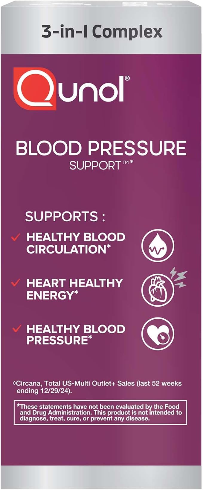 Qunol Blood Pressure Support, 3 in 1 Beets + CoQ10 + Grape Seed Extract, Beet Root Capsules that Supports Healthy Blood Circulation & Heart Healthy Energy, 60 Count (Pack of 1)