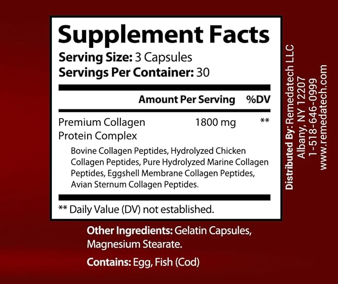 Adult Premium Collagen - 1800 mg of Type I, II, III, IV, V Hydrolyzed Collagen - Improve Skin Elasticity - Promote Hair Growth - Support Joint & Bone Health - for Men & Women - 90 Capsules