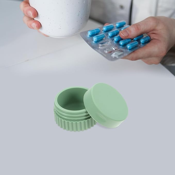 STAHAD 4pcs Silicone Travel Pill Organizer Case, Portable Vitamin and Medication Dispenser, Small Round Containers for Daily Pills, Compact Multi- for Travel and Home Use Random Color