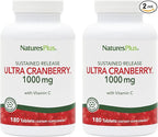 NaturesPlus Ultra Cranberry 1000-180 Sustained Release Tablets, Pack of 2 - Supports a Healthy Urinary Tract - Non-GMO, Vegetarian, Gluten Free - 180 Total Servings