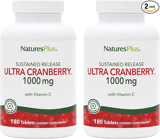 NaturesPlus Ultra Cranberry 1000-180 Sustained Release Tablets, Pack of 2 - Supports a Healthy Urinary Tract - Non-GMO, Vegetarian, Gluten Free - 180 Total Servings