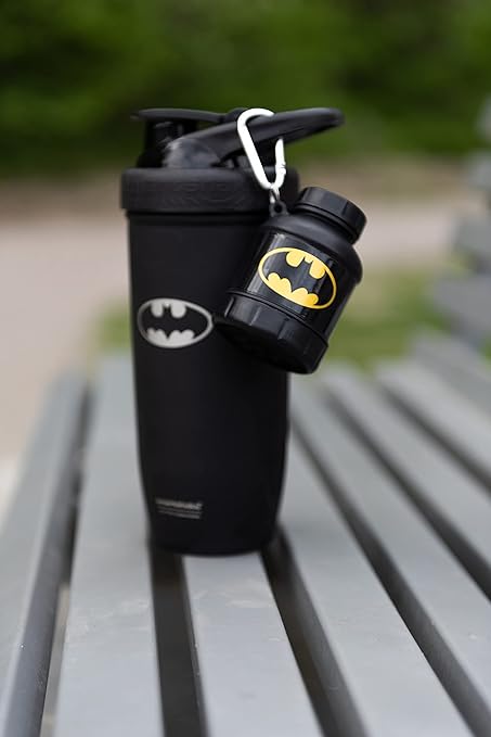 Smartshake Justice League Whey2Go Protein Powder Storage Container 50g – BPA Free Shaker Bottle Funnel for Whey Protein Powder - 110ml, DC Comics - Batman