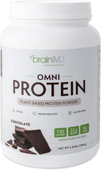 BRAINMD Dr Amen Omni Protein Chocolate - 2.38 lbs - Plant-Based Protein Powder - Promotes Energy & Exercise Recovery - Vegan, Vegetarian, Sugar Free, Gluten Free - 30 Servings
