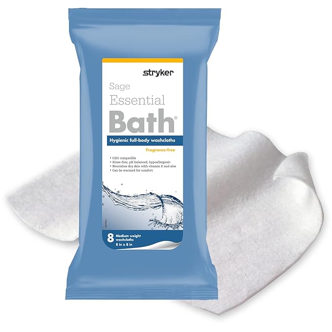 Essential Bath Cleansing Washcloths - 30 Package, 240 Cloths - Fragrance Free no Rinse Bathing Wipes, Ultra-Soft and Thick Medium Weight Cloth