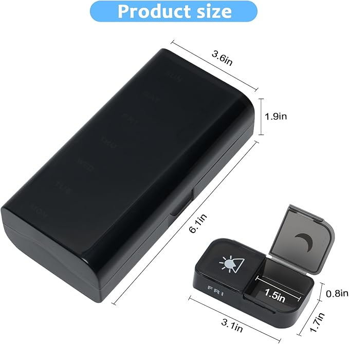 Pill Organizer 2 Times a Day - CHIPNEW Food Grade Medicine Organizer -7 Day Large Detachable Travel Pill Box-Pill Container, Holder for Supplements, Vitamins, and Medications(Black)