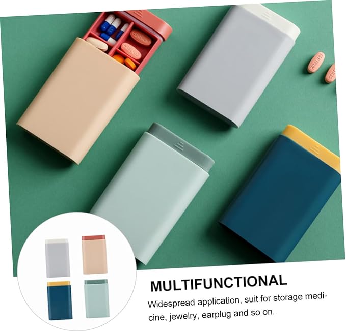 ORFOFE 4pcs Portable Vitamin Container Assorted Color Travel Cases for Daily Medication Organizer Lightweight and Durable Material for Travel and Business Use