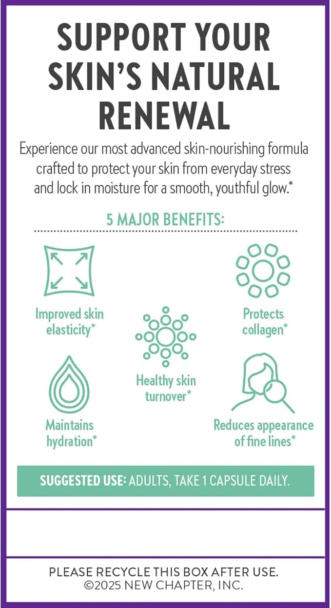 New Chapter Daily Skin Renewal Supplement, Clinical-Strength Astaxanthin for Youthful Skin Care + Collagen Protection with Vitamin C, Vitamin A, E & Zinc - 30 Capsules