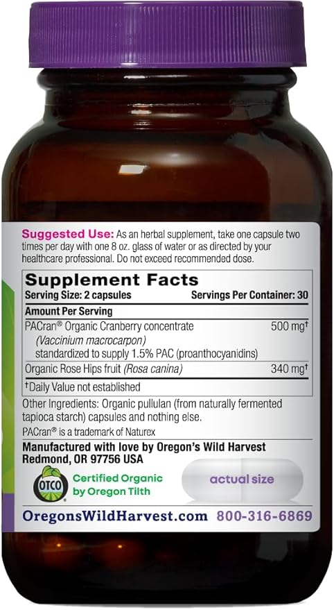 Oregon's Wild Harvest Cranberry Organic Non-GMO Supplement Urinary Tract Support